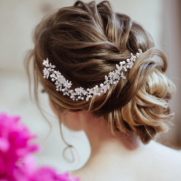 Bridal Headband Pearl Crystal Boho Wedding Hair Accessory for Bride main image 5
